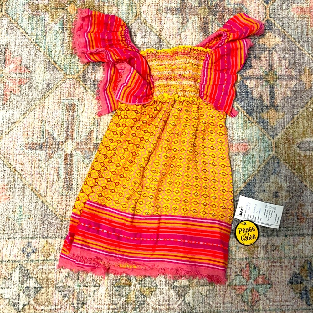 Peace of Cake - New - Smocked Ruffle Sleeve Boho‎ Girls Top Size M (7/8)